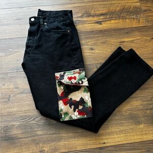 Levi's 501 Unique Urban Black Jeans with tan label and Camo pockets Straight leg